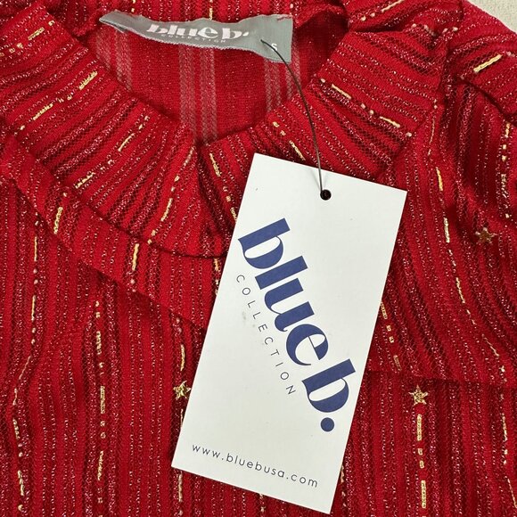 Blue b. Collection Womens Red Shimmer Long Sleeve Top Size S - Picture 4 of 5